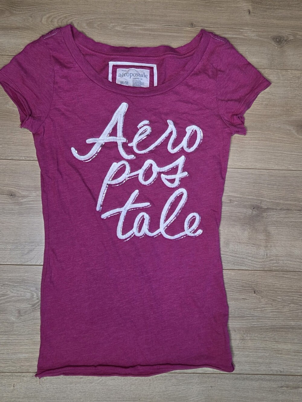 Aeropostale Y2K Pink Graphic Baby Tee Top Fitted Medium Scene Coquette